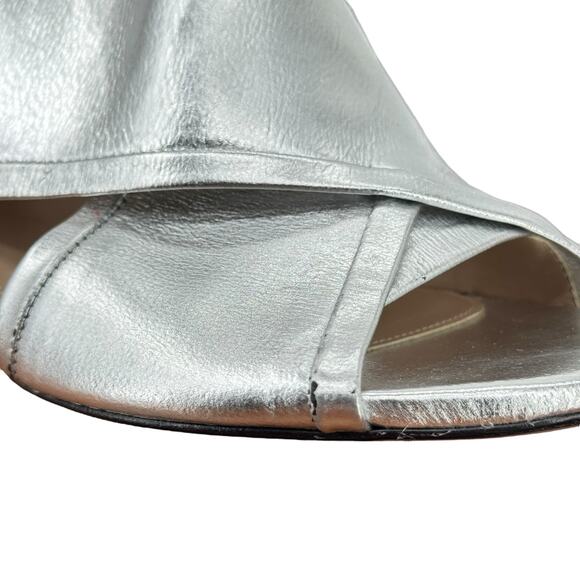 Stuart Weitzman Heeled Metallic Silver Mules Leather Women SZ 9.5 Formal Party - Picture 9 of 13